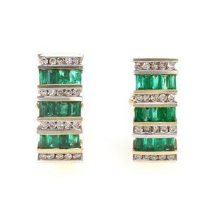 Estate Diamond Emerald 14kGold 8.5mm Wide Earrings
